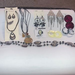 3 Necklaces, 1 ring, 5 pair of earrings